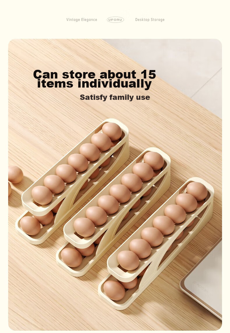 Jingmao Egg Storage Box, Refrigerator Side Door Organizer, Food-Grade Egg Rack, Automatic Rolling Egg Container, Fresh-Keeping Box 3