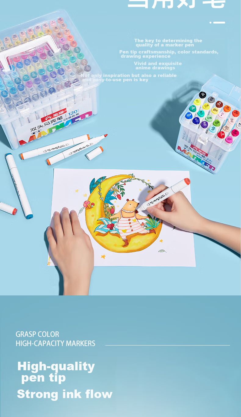 GRASP Double-Ended Alcohol Markers, 48 Colors, Quick-Drying, Student Hand-Drawn Triangular Barrel, Oil-Based Watercolor Pens, Anime Drawing Graffiti Pens, Watercolor Graduation Gift Painting Brushes 3