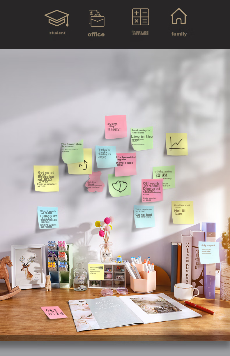 Dile Gradient Transparent Pearl Pull-Out Sticky Notes Strong Adhesive Memo Pads for Students Office Supplies Labels 126 Sheets/Roll BF01-081 Anxiety-Free Single Pack 10