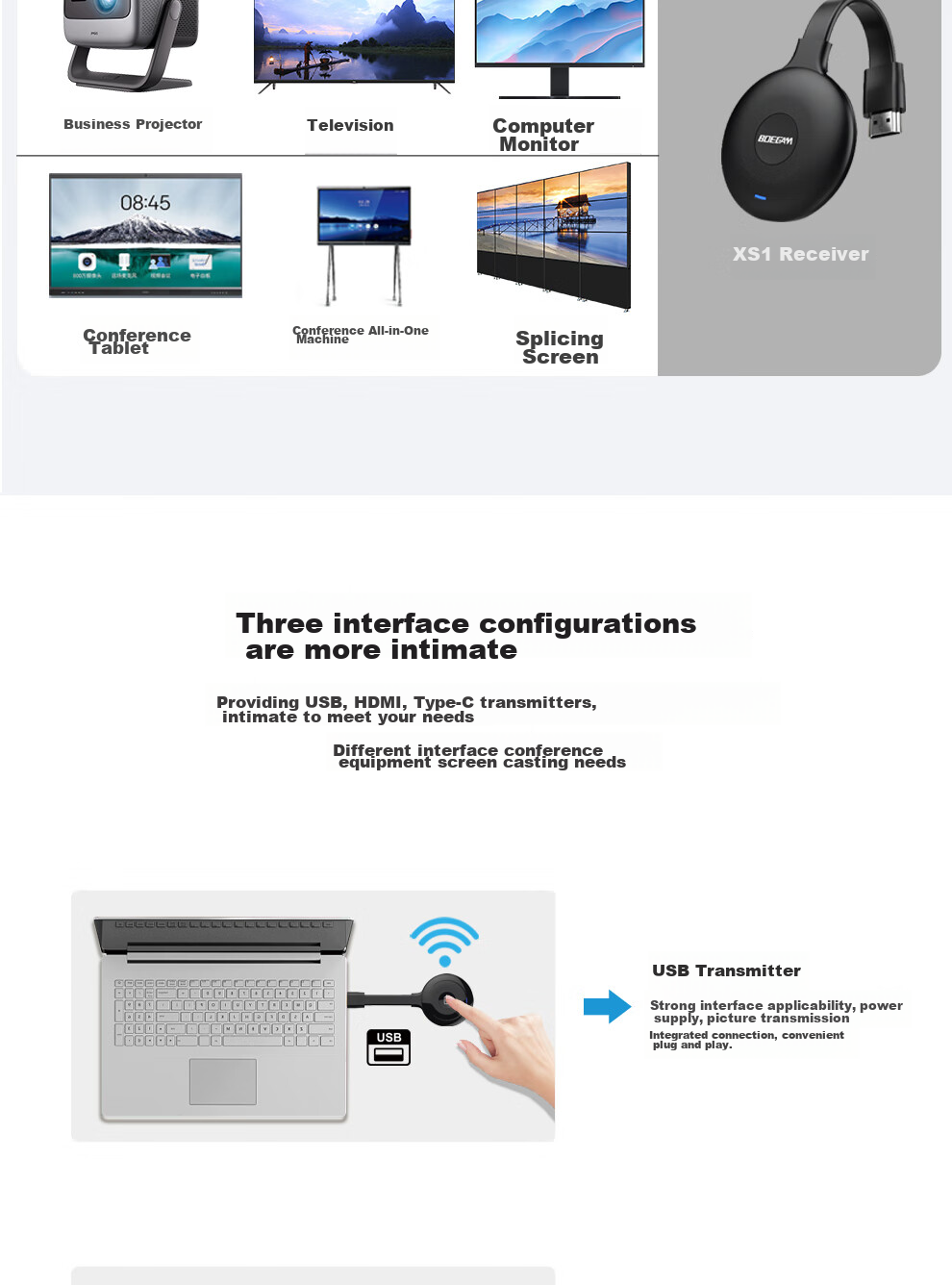 BOEGAM Wireless HDMI Screen Mirroring Receiver for Mobile Phones Home Use HD Audio Video Live Streaming Compatible with Apple Android Huawei Xiaomi Phones TV Projector BG-1S 6