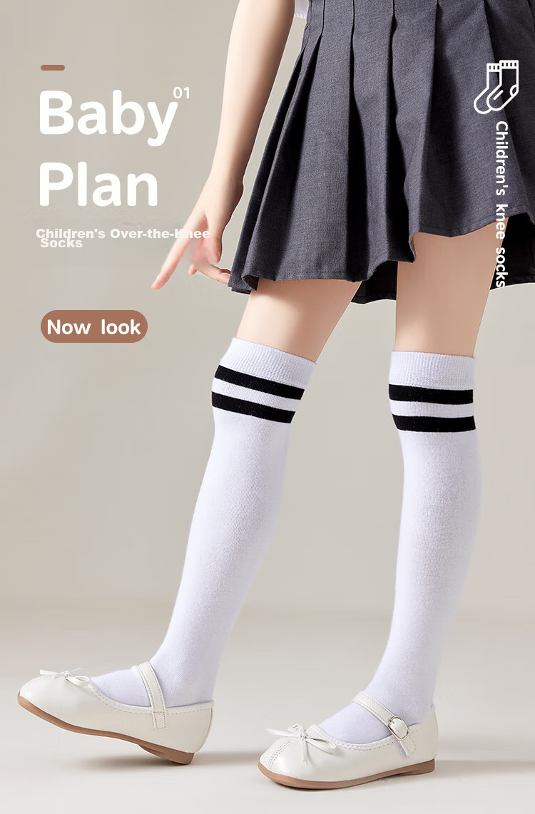 LangSha Children's Socks, Girls' Summer Thin Breathable Over-Knee Socks, Student Sports Soccer Long Socks, 3 Pairs Per Pack 1