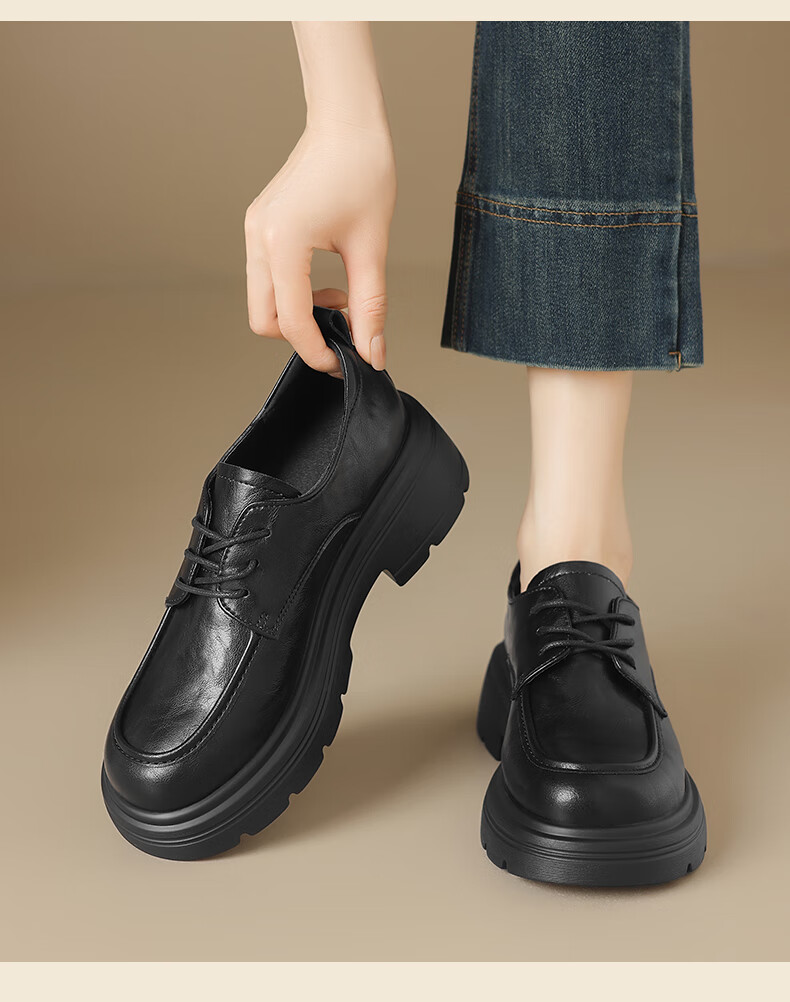 ZHR British Style Classic Retro Loafers for Women with JK Skirt Slip-On Thick Sole Leather Shoes AY273 Black Size 35 3