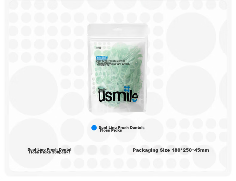 Usmile Dental Floss Picks (Double Line Fresh) 300 Pieces/Pack Comfortable Teeth Cleaning Ultra-Thin Toothpicks 14