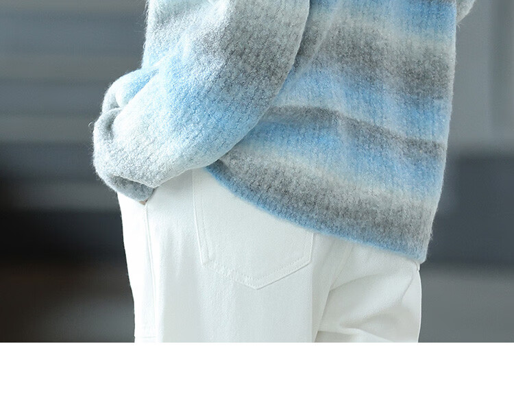 Dme [Sea Salt Layered Knit Sweater] Winter Style Artistic Healing Gray-Blue Gradient Soft Sweater for Women, Blue-Gray, S 15