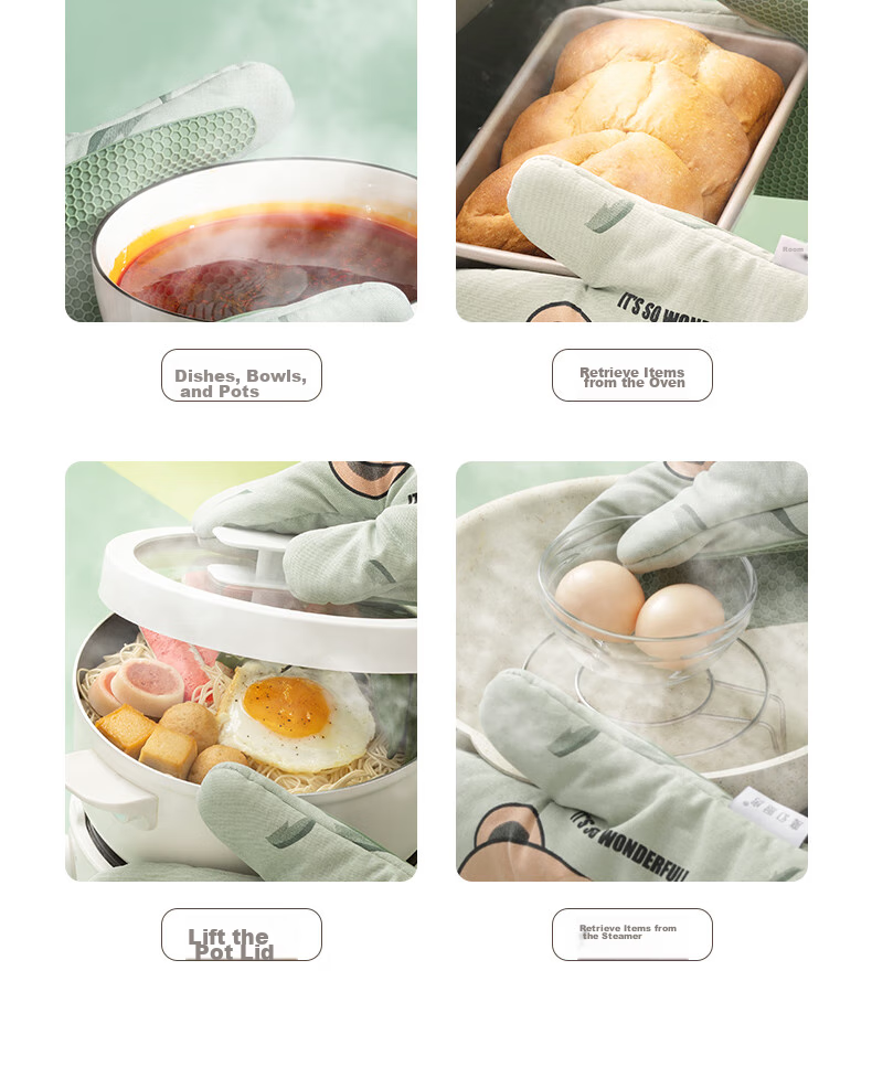 Mohuanchufang Heat-Resistant Gloves, Thick Oven Gloves, Insulated Gloves, Microwave Oven Heat Protection Gloves, Kitchen Baking Gloves, 2 Pieces 14