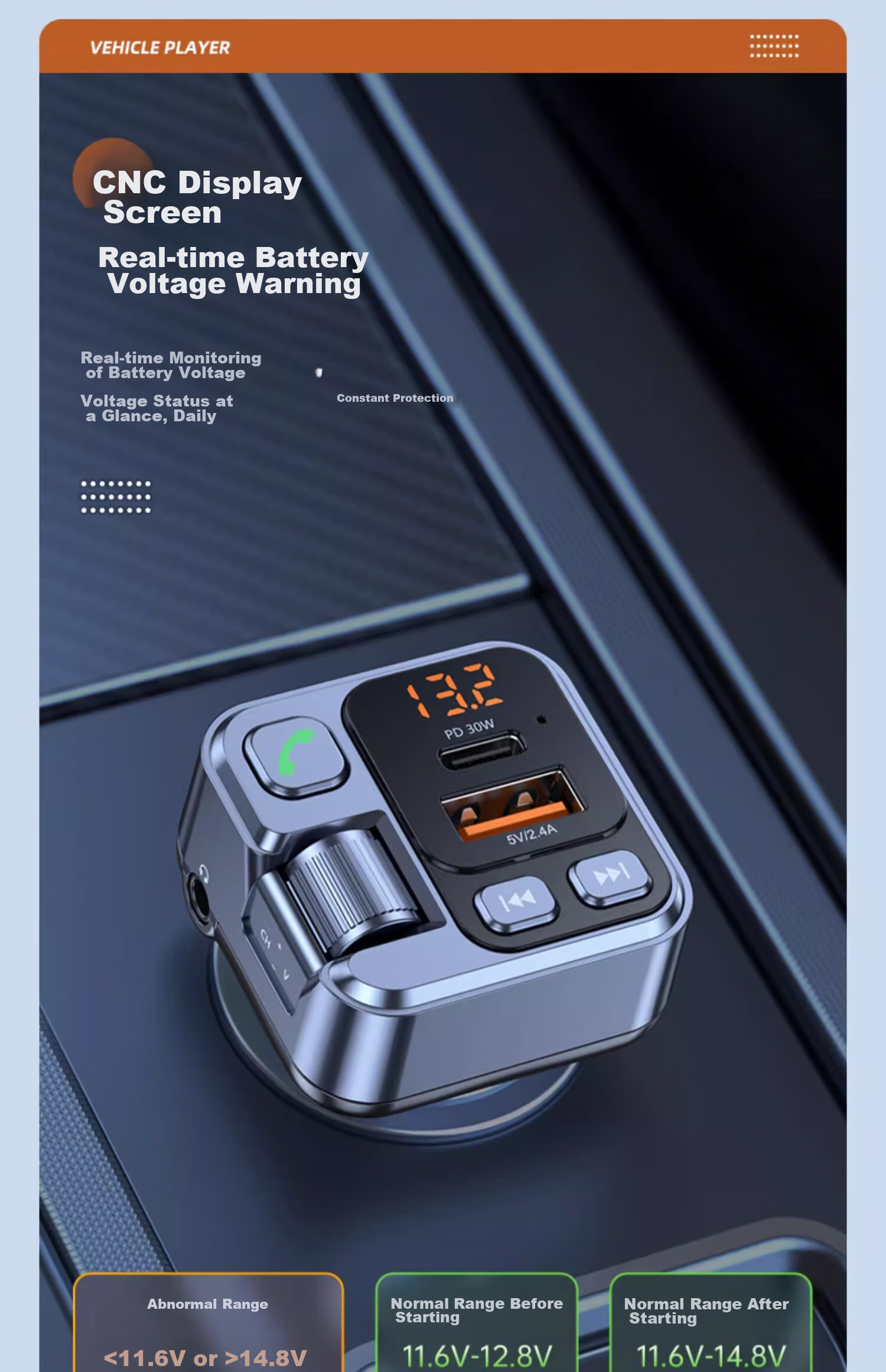Beiteng Car MP3 FM Transmitter PD30W Fast Charging 2.4A, Bluetooth Hands-Free AUX Play, Car Charger T16 + Data Cable 22