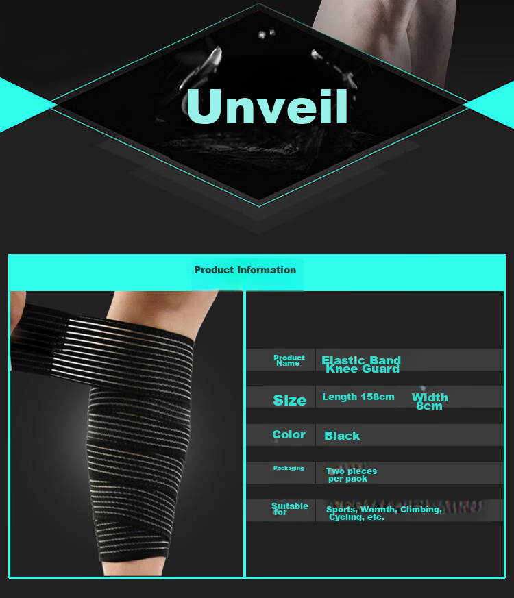 Chidong Knee Support Elastic Bandage, 2-Pack, Deep Squats Fitness Training Wrap Fixation Elastic Knee Support Calf Bandage, 1.58m 2