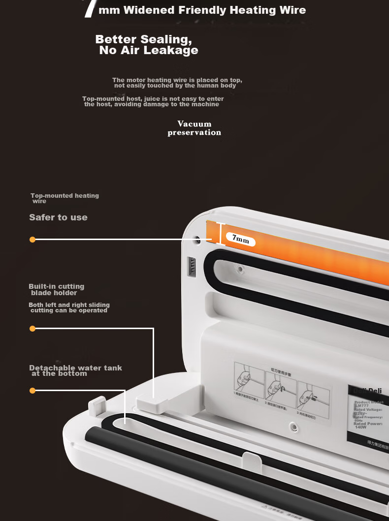 Deli Small Vacuum Sealer Machine for Home And Commercial Use, Automatic Food Sealing Machine, Dual-Purpose Dry And Wet Vacuum Sealer for Sausages, Cured Meat, Fresh Food Preservation And Packaging 7