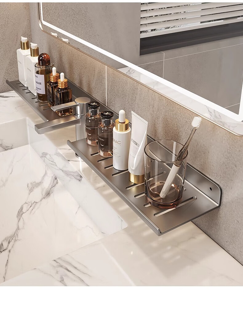 MUYA Mirror Bathroom Storage Rack, Toilet Washbasin Vanity Wall-Mounted Shelf, No Drilling Required, Bathroom Organizer 24