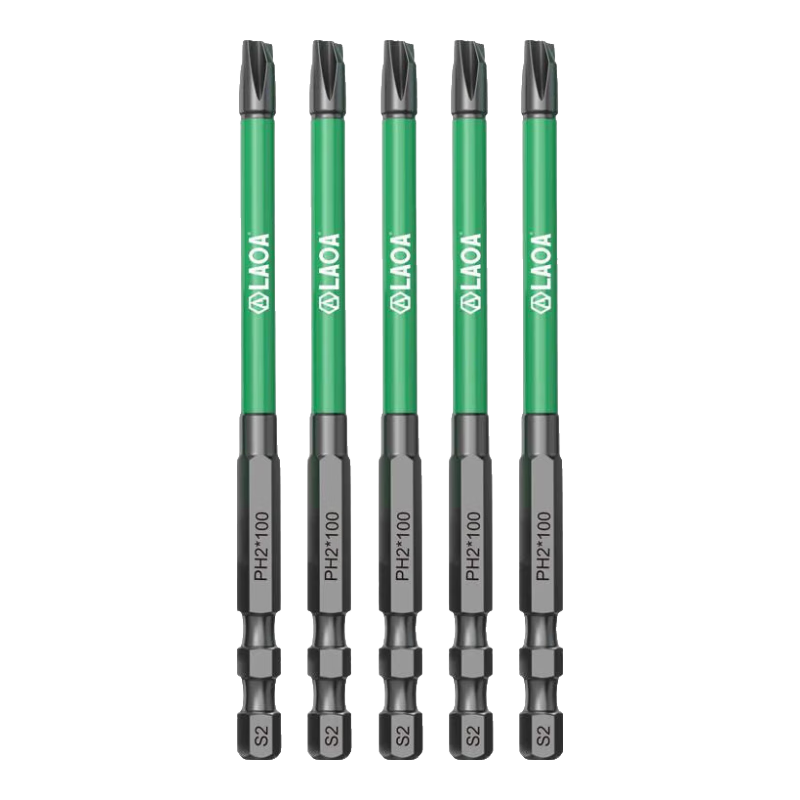 LAOA LA617011 High Hardness Dual-Use Electric Cross and Flat Screwdriver Bits PH2*100mm 5-Pack