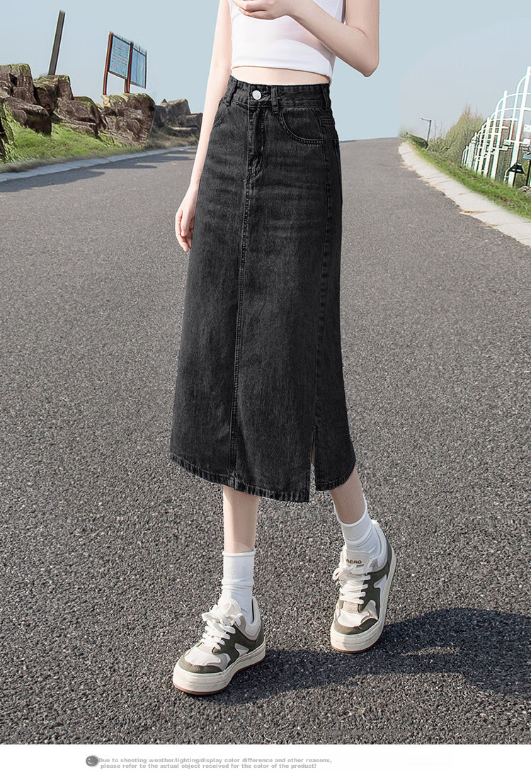 Siboshe High-Waisted Midi Skirt, Spring And Autumn 2026 New Style, Washed Denim Split Skirt, Multiple Fabrics Randomly Shipped 17