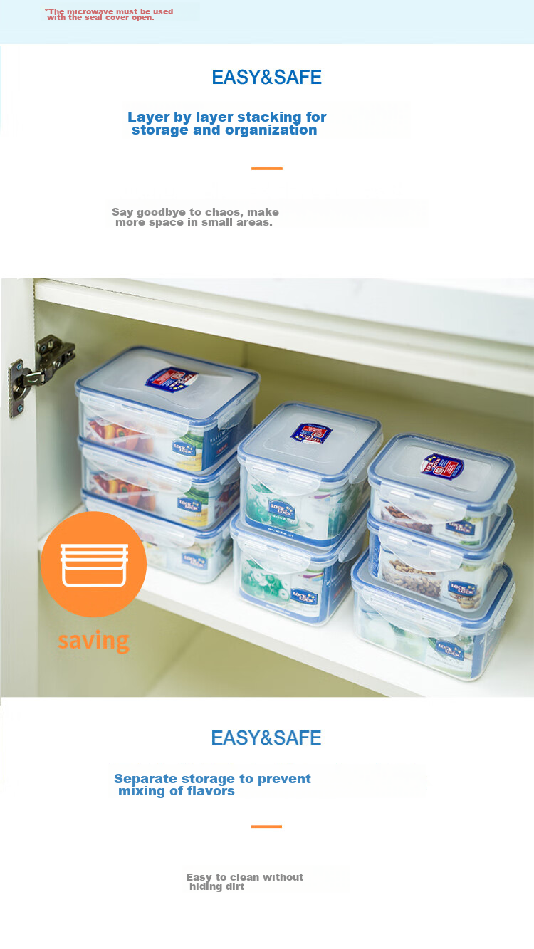 LOCK&LOCK Large Capacity Divided Plastic Food Storage Container, Lunch Box, Meal Box, Snack And Fruit Container, Refrigerator Organizer Box, Storage Container, 1L 8