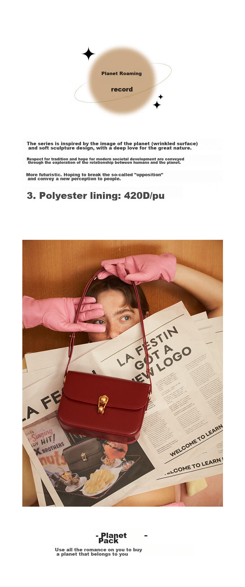 La Festin [Cheng Xiao's Choice] Women's Handbag, Planet Bag, Shoulder Crossbody Underarm Small Square Bag, Birthday Gift for Wome 3
