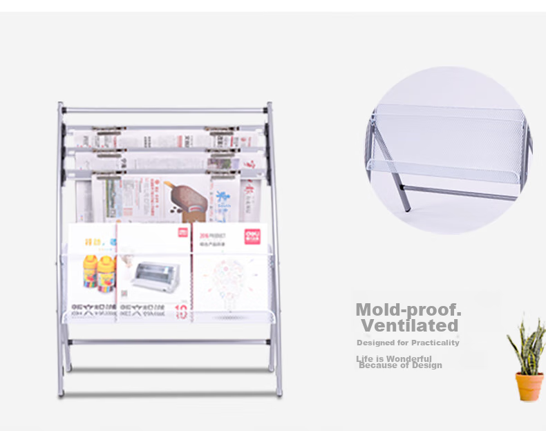 Deli [Super Popular] Four-Tier Business Clip Newspaper Rack Magazine Stand Bookshelf Library Shelf Newspaper Floor Stand Promotional Display Rack, Height 0.8 Meters 9301 4