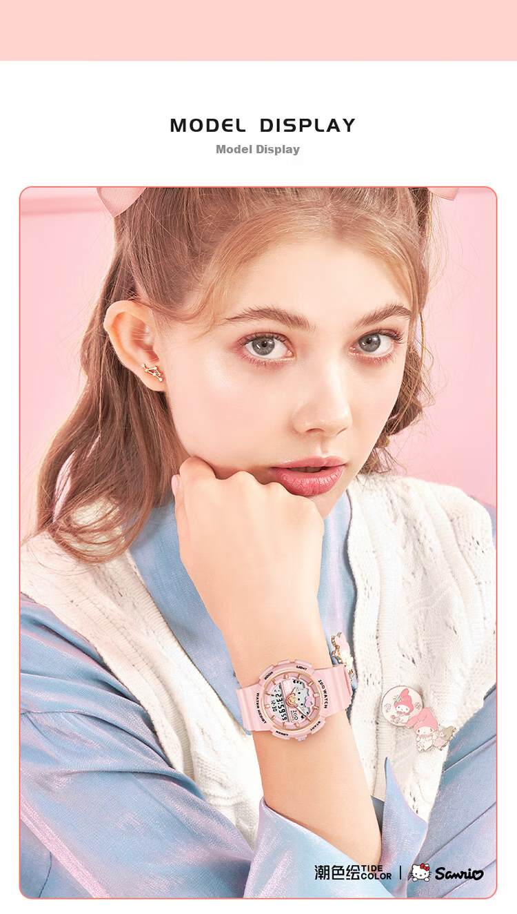 Hello Kitty Student Watch for Female Middle And High School Students, Dual Display Sports Digital Watch with Waterproof Luminous Function, Children's Watch Sanrio 13