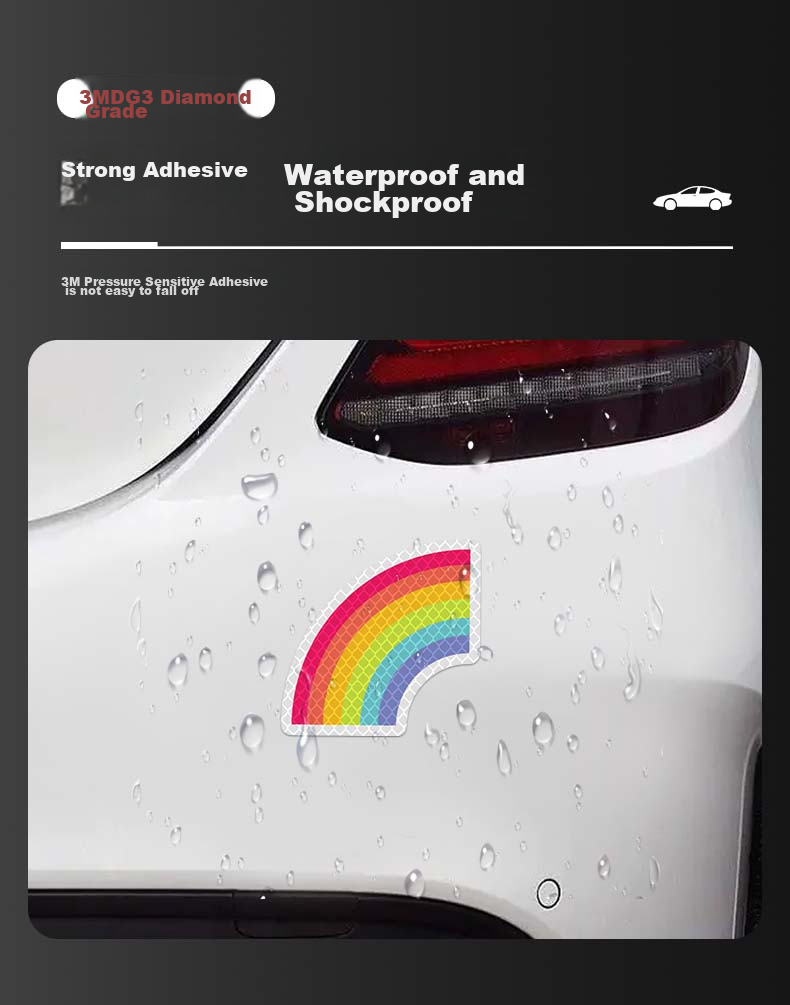 3M Reflective Warning Tape, Luminous Sticker for Electric Bikes, Motorcycles And Cars, Scratch Cover, Diamond Grade - Rainbow Signal, 8.5cm*8.4cm (1 Piece/bag) 3
