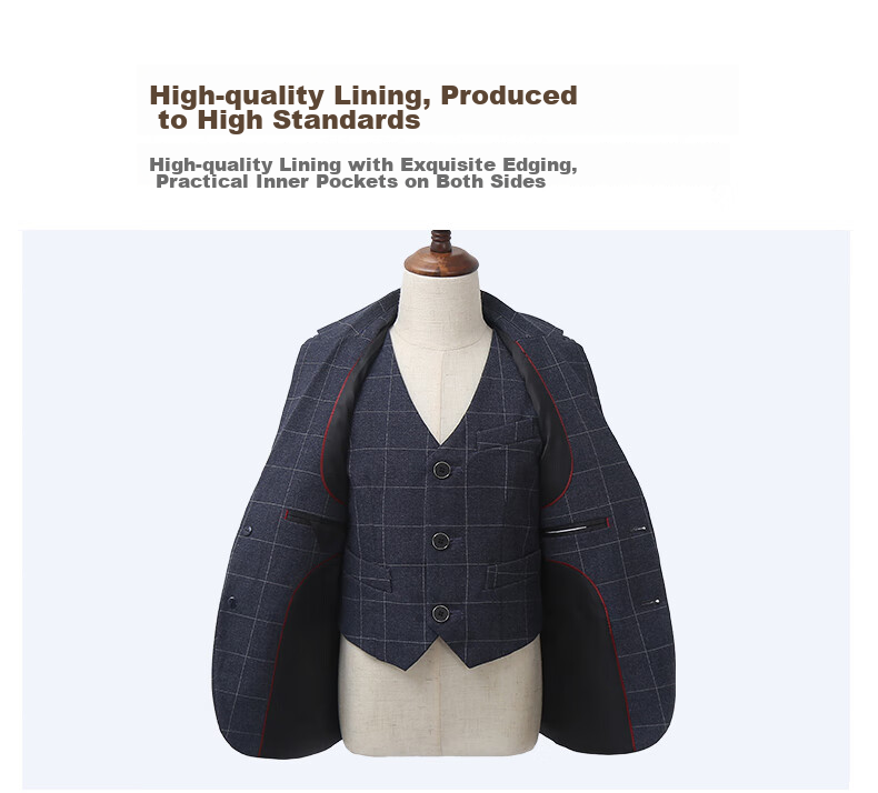 Yinuofang Children's Suit Set for Boys, Host Suit, Flower Boy Formal Wear, Performance Outfit, Plaid Set, Size 150 12