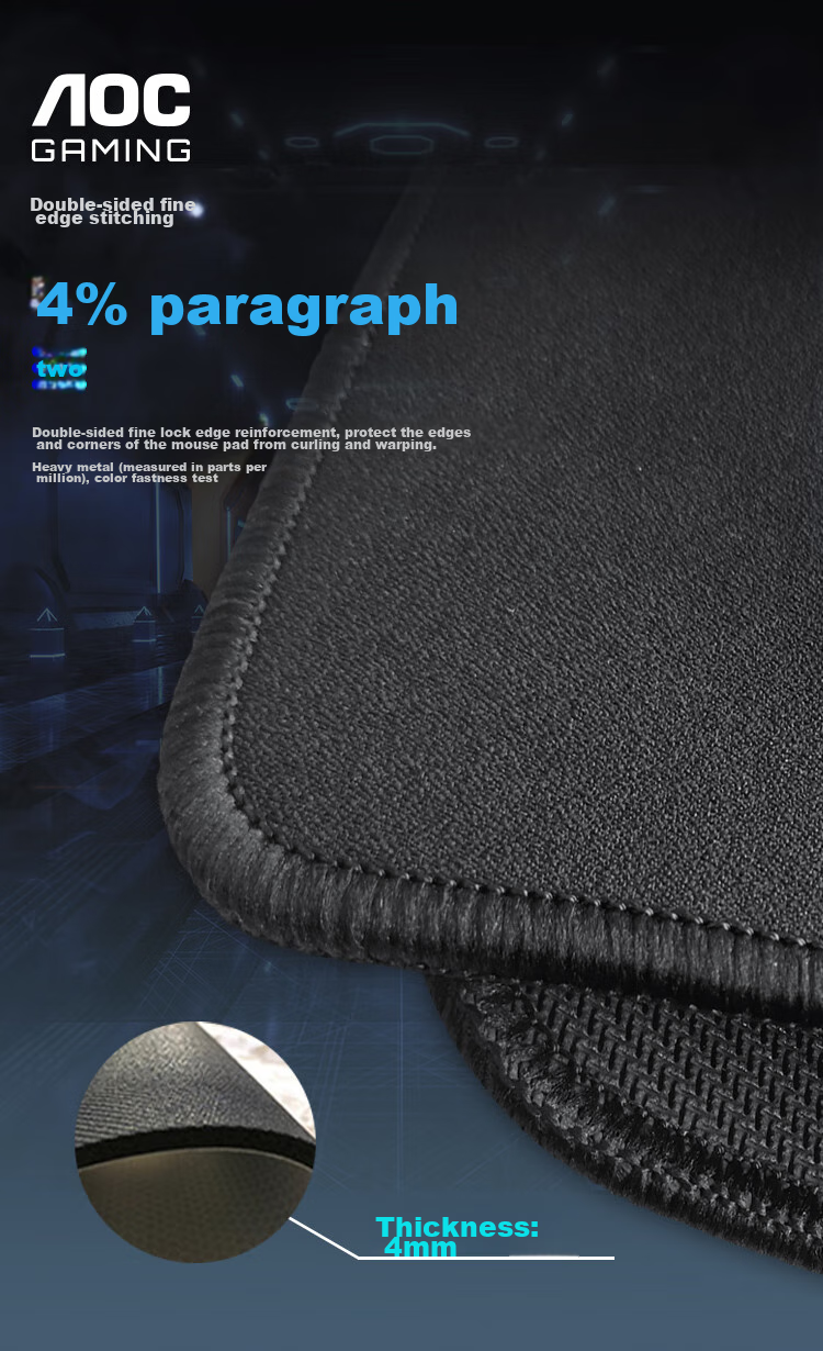 AOC Professional Gaming Mouse Pad, Large And Medium Size, 450*400*4mm, Thickened with Locked Edges, High-Density Fiber, for Keyboard And Computer Desk, G20L/93 Black 6