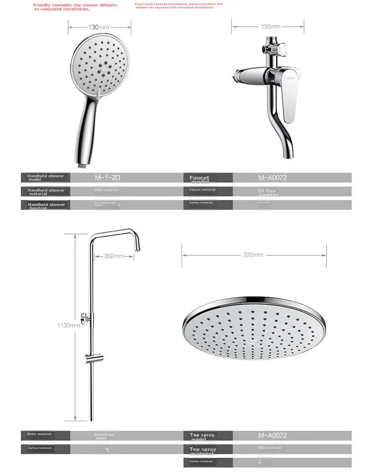 MICOE Shower Set Gun Gray Hot and Cold Shower Set Bathroom Pressurized Shower Head Full Set M-A130 3