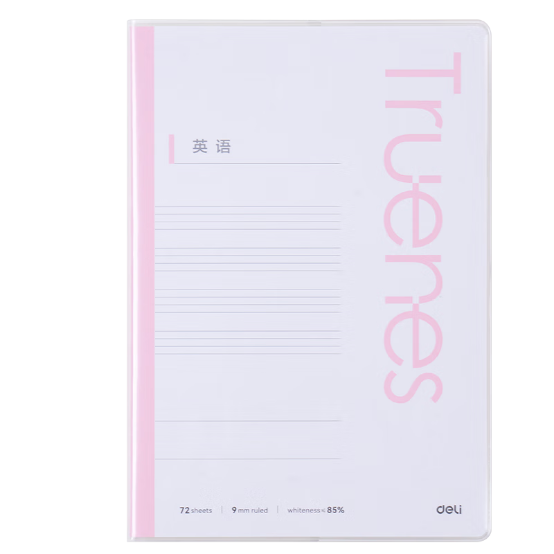 Deli Simple Colorful Exercise Notebook English Subject Notebook with Glue Binding, 4-Pack, 32K (72 Pages/Book) T3272-P