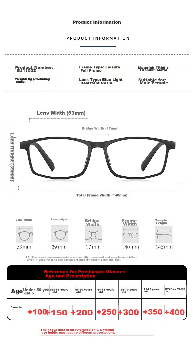 BUZZ Anti-Blue Light Reading Glasses for Men, High Definition Japanese Imported Lenses, Ultra-Light Titanium Frame Reading Glasses for Women, Elderly, And Fathers 12