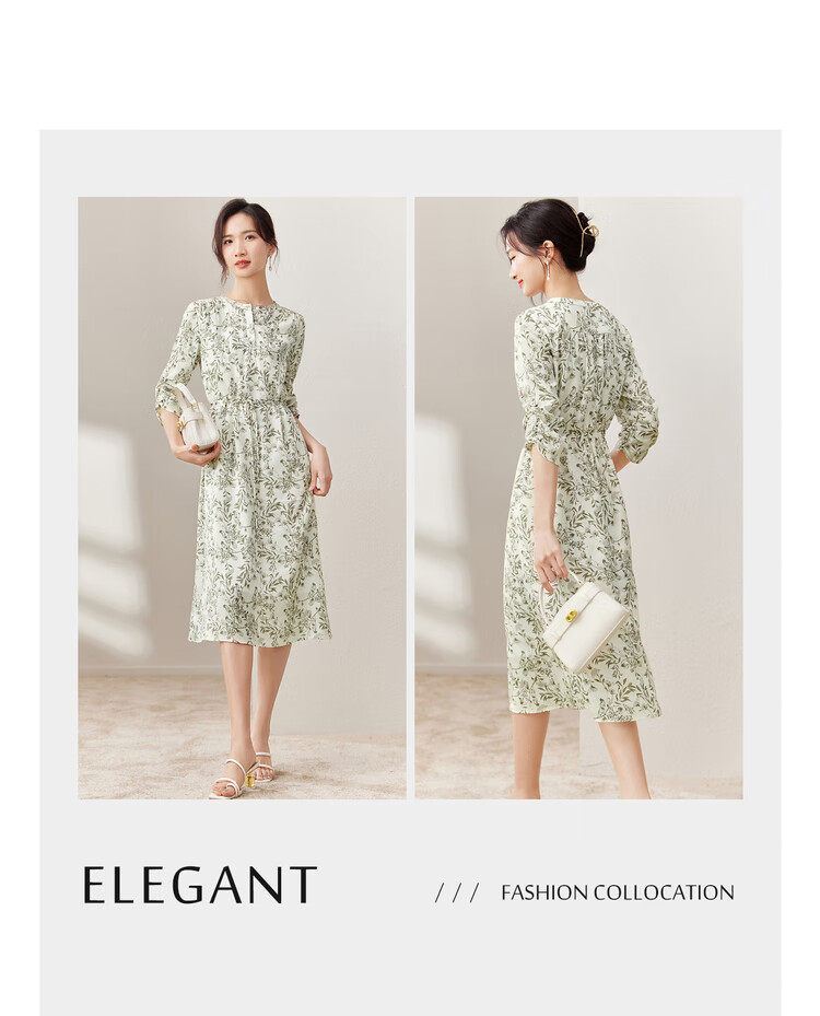 Sentubila New Chinese-Style National Style Dress, Summer Wear, Blue And White Porcelain Print, Elegant Waist-Cinching Slimming Dress, White with Blue Flowers, Size L 14