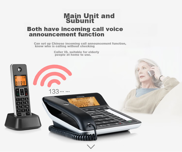 Motorola Cordless Telephone System, Long-Range Wireless Landline Phone, Telemarketing Fixed-Line Phone 16GB, Piano Lacquer Finish, Office And Home Use Executive Manager Telephone C7501RC 3
