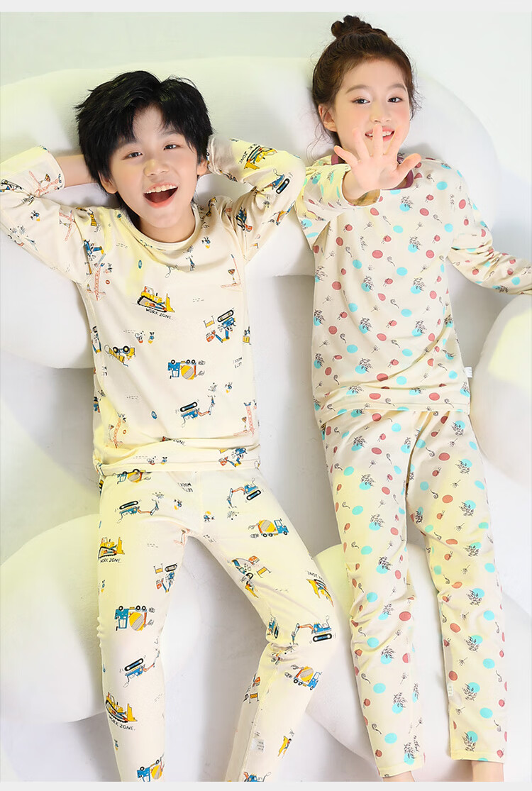 YUZHAOLIN Children's Thermal Underwear Set, Boys And Girls Cotton Pajamas Base Layer Autumn Clothes And Pants Set, Deer Pattern, Size 150 18