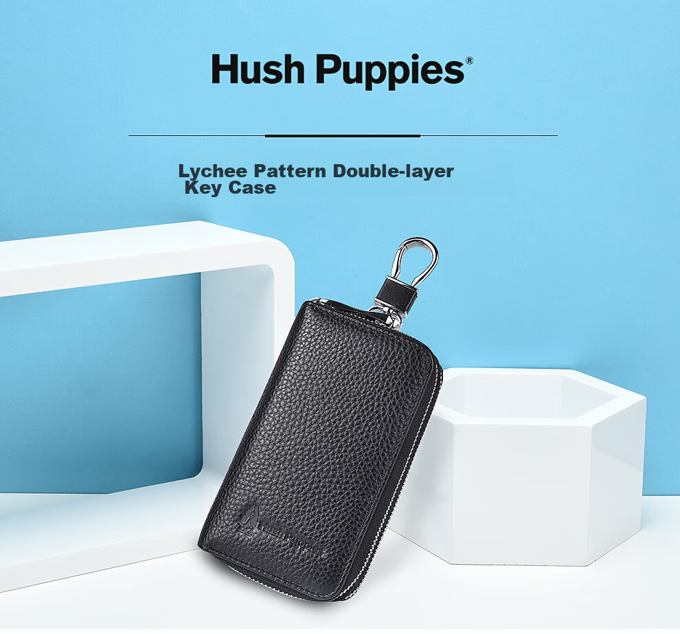 Hush Puppies Key Case for Men, Top-Grain Leather, Business Casual, Double-Layer Large Capacity Car Key Holder, Coin Purse, Birthday Gift 1