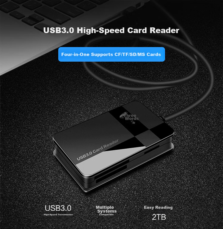 Chuanyu USB3.0, 80cm Cable Length, TF/SD/CF/MS Card Multi-Function All-In High-Speed Card Reader, for DSLR Cameras, Smartphones, Dash Cams, Memory Cards 2