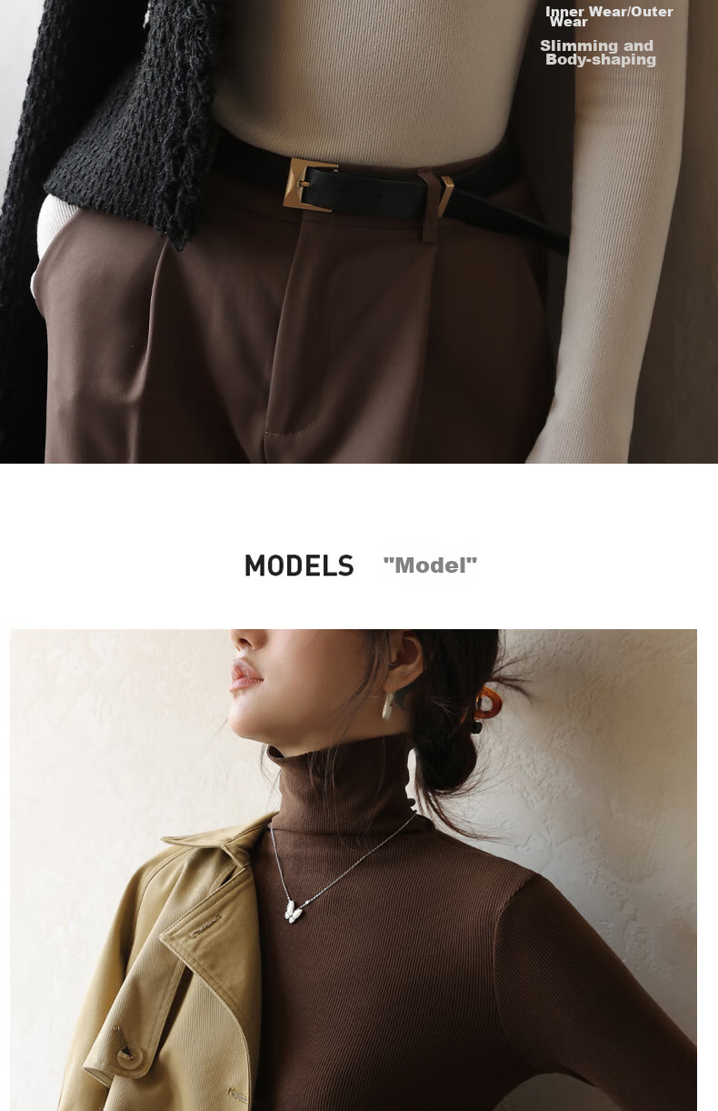 LangSha, De Rong Base Shirt, Ruched Turtleneck, Striped Inner Layer, Long-Sleeve Solid Color Autumn Shirt, Slim-Fit High-Elastic Base Underwear for Wome 8