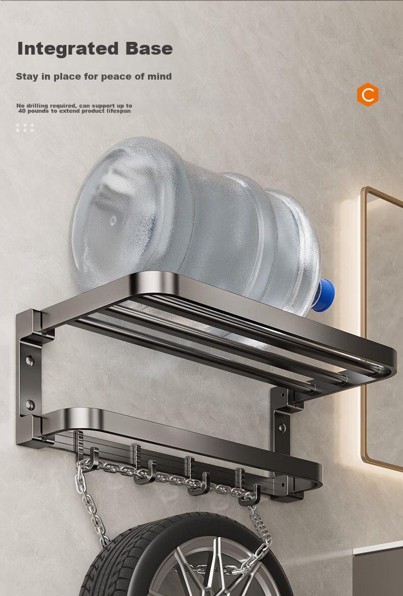 Cobbe Space Aluminum Bathroom Towel Rack No-Drill Towel Holder Bathroom Storage Shelf Towel Bar Bathroom Accessories Set 20
