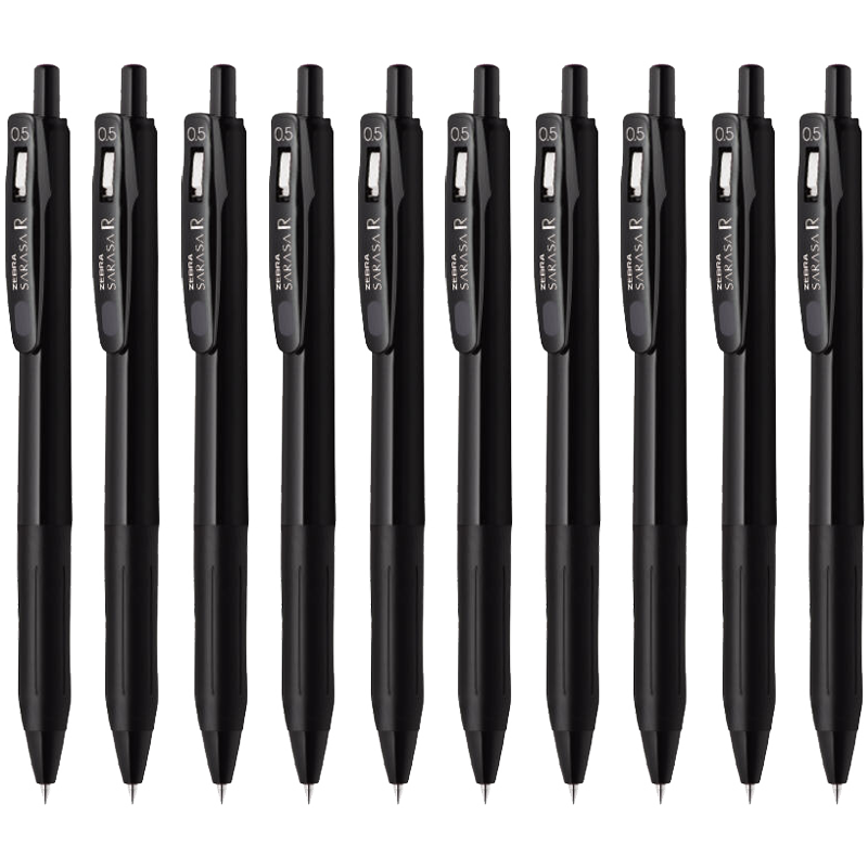 ZEBRA 0.5mm Retractable Bullet Tip Gel Pen, Colorful Student Drawing Signing Pen, Marking Coloring Journal Pen, Ink Pen JJ29-R1 Black Barrel Black Ink 10-Pack
