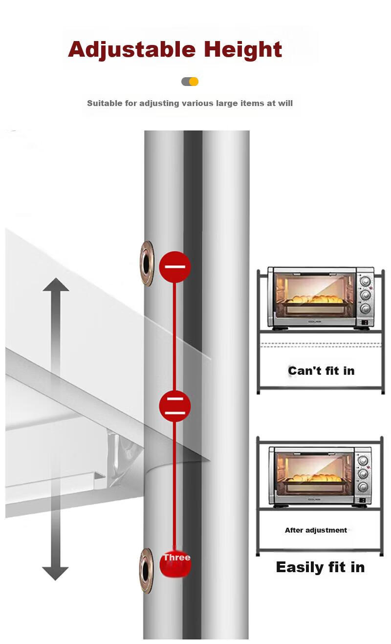 Yiman Kitchen Storage Rack, Thickened Stainless Steel, Microwave Oven And Oven Storage Shelf 9