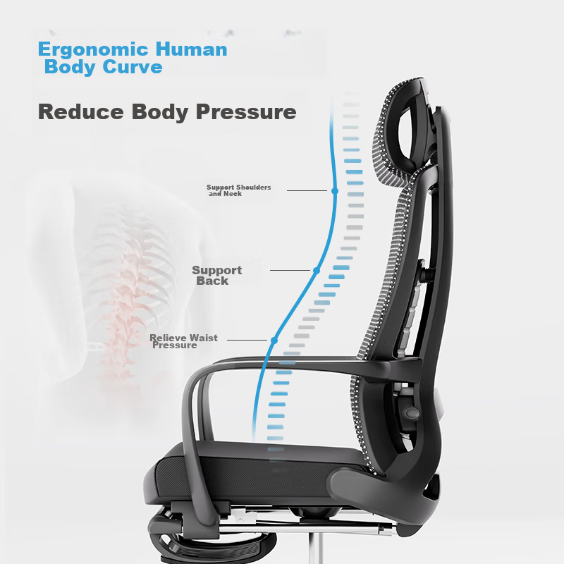 Deli Soft Series Ergonomic Office Chair, Nap Chair, Recliner, Comfortable for Long Sitting with Adjustable Armrests, Black