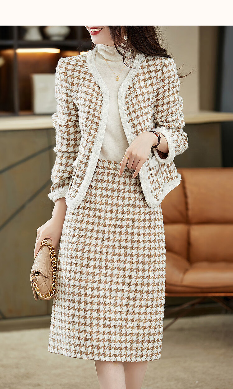 Dme Xiaoxiangfeng Two-Piece Winter Set, Commuter Round Neck Top And Skirt, Contrasting Color Outfit for Women, Fashionable, Black, M 11