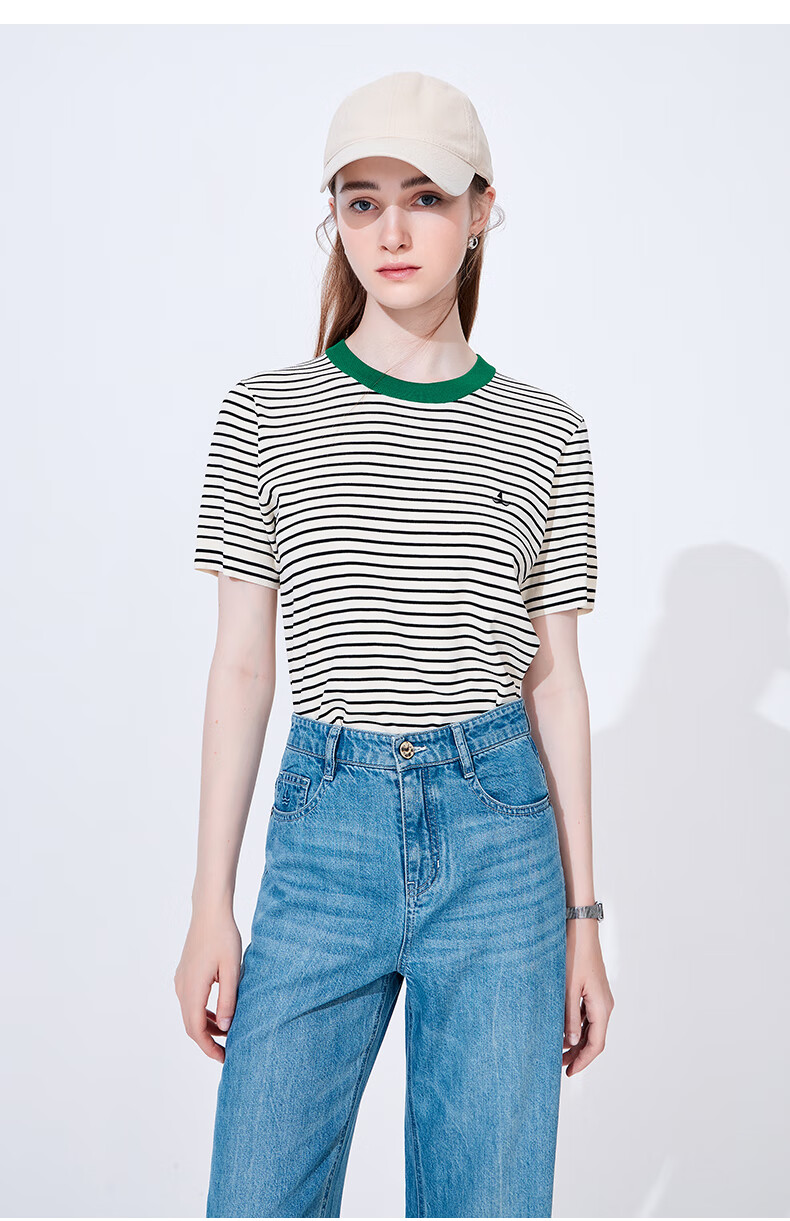 Navigare Women's Sailor Style Striped Short Sleeve Round Neck Knit Sweater 2324504501 12