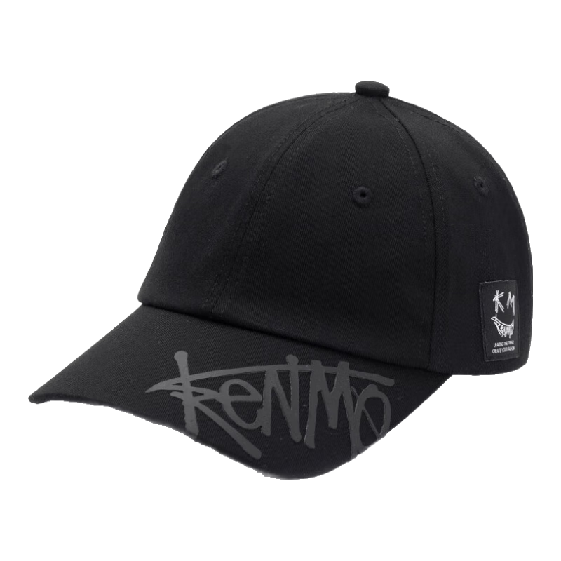 KENMO Street Baseball Cap with Smiley Face Woven Label, Sun Protection Soft Top Hat for Men And Women Gift, Black, One Size Fits All