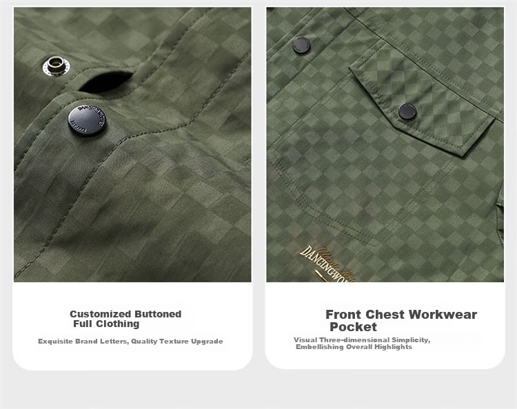 DANCING WOLVES [Trendy Checkered] Lapel Workwear Style Jacket, Easy-Care Men's Coat, 001 Black, S(165) 4