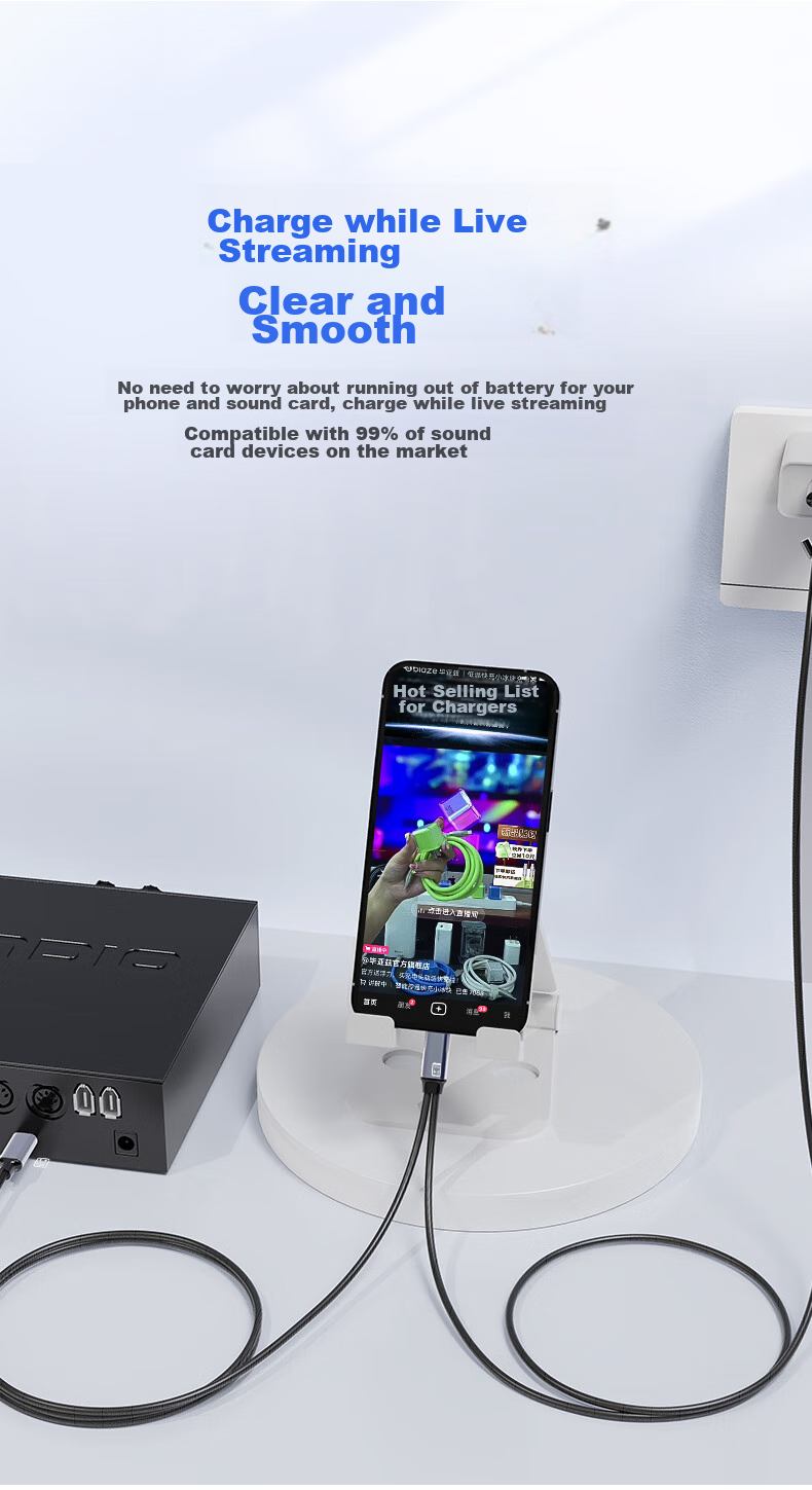 BIAZE Live Streaming Adapter Type-C to Dual Type-C Audio Converter Charging Music And Voice Call Two-In Compatible with Huawei, Xiaomi, Redmi Phones MK24 4