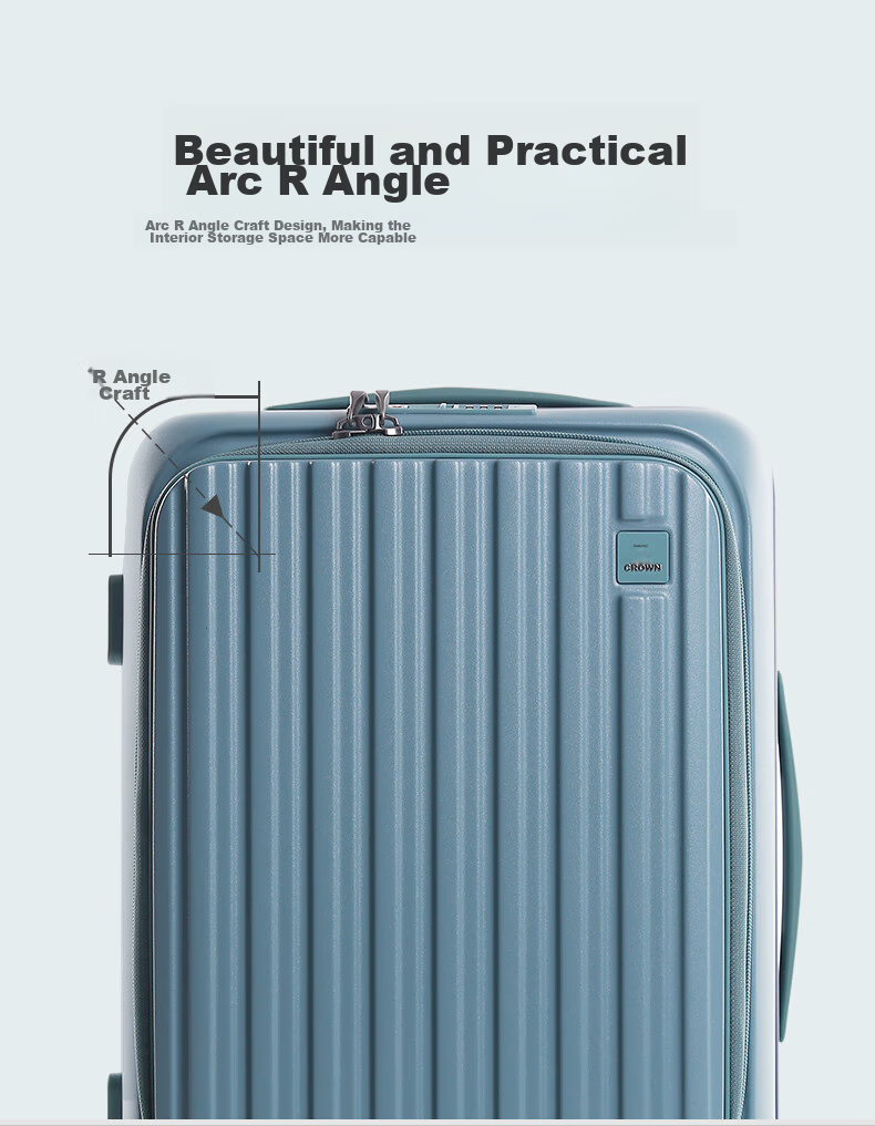 CROWN Zipper Aluminum Frame Suitcase, Carry-On Luggage, Large Capacity Front-Opening Case, Small Size 5278-20 Beige 5