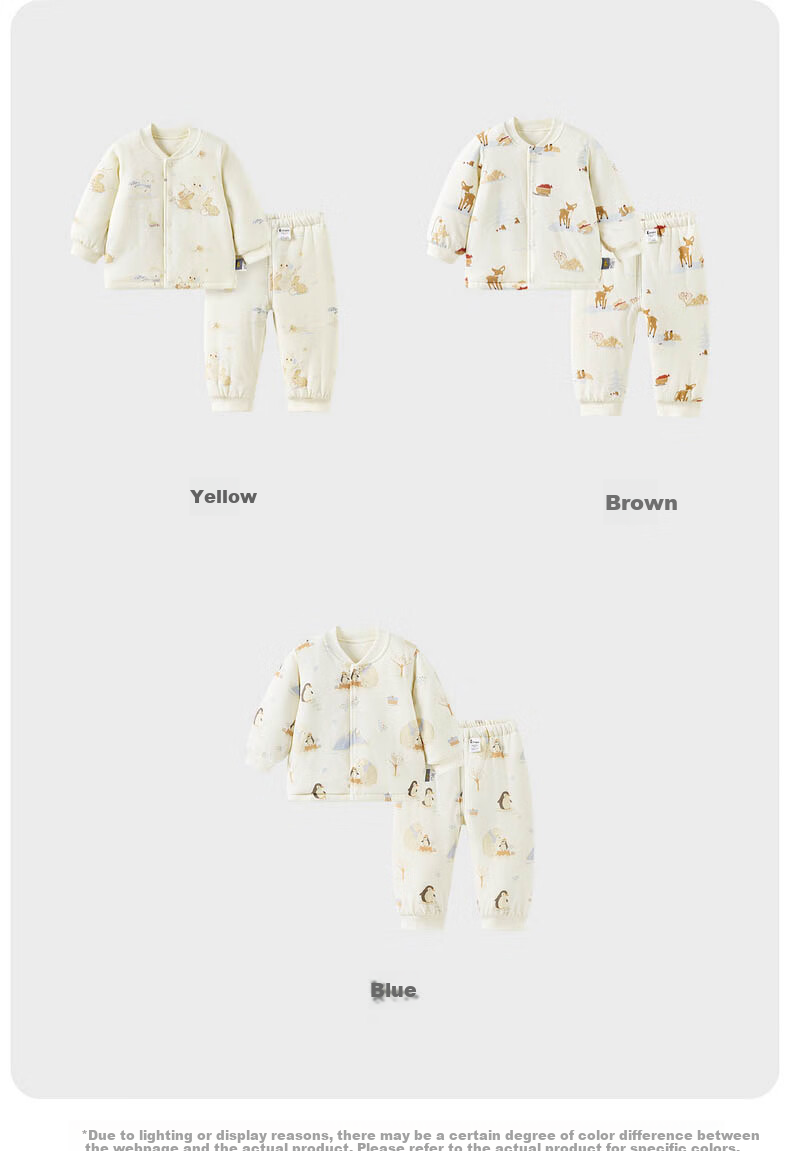 TONGTAI Baby Set Autumn Winter Pure Cotton Padded Infant Clothing Underwear Boys Girls Thickened Top and Pants Yellow 110cm 12