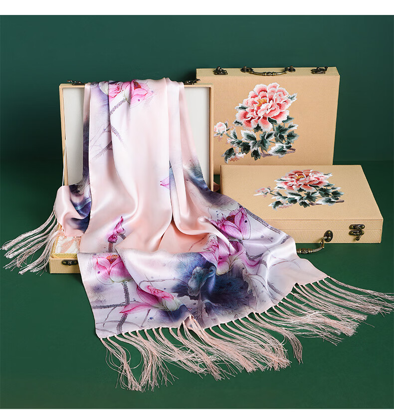 Hangsifu Silk Mulberry Silk Suzhou Embroidery Scarf, Flower Pattern Gift Box, Shawl, Outer Wear, Birthday Gift for Mom, High-End Mid-Autumn Festival Present 33