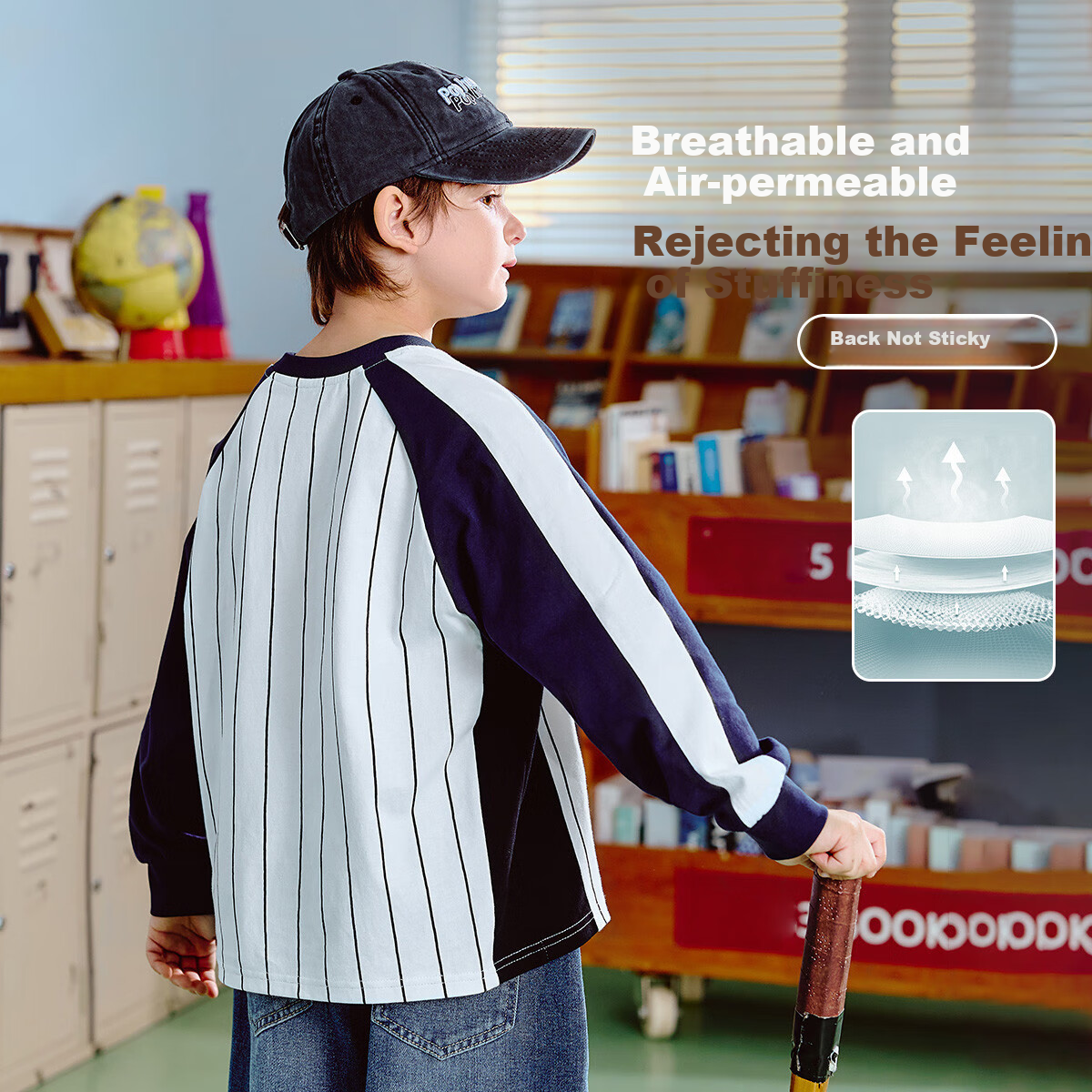 ASK JUNIOR [Pure Cotton] Children's Sports Drop-Shoulder Long-Sleeve T-Shirt, Autumn Inner Layer Pullover, Boys' Youth Wear