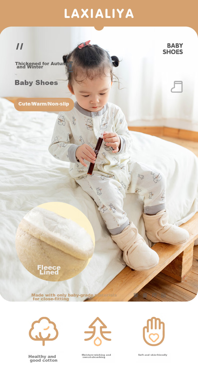 LAXIALIYA Baby Shoes Autumn Winter Infant Shoes Winter Fleece-Lined Shoes Socks Pre-Walking Shoes Newborn 0-6 Months Soft-Soled Cotton Shoes for Going Out 1