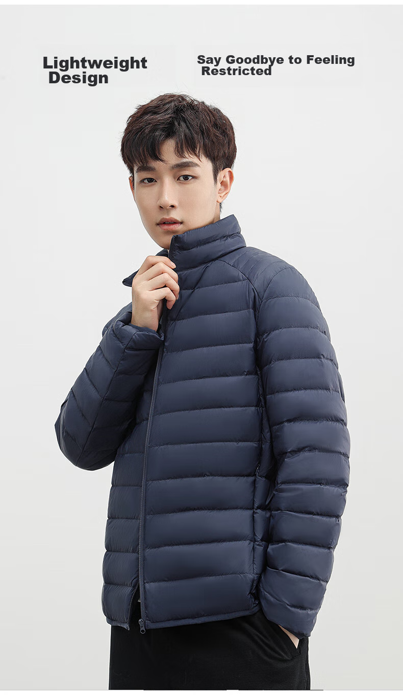 YAYA Men's Short Ribbed down Jacket with Stand Collar, Solid Color, Warm Duck down, Versatile Fashionable Couple's Lightweight down Coat 10