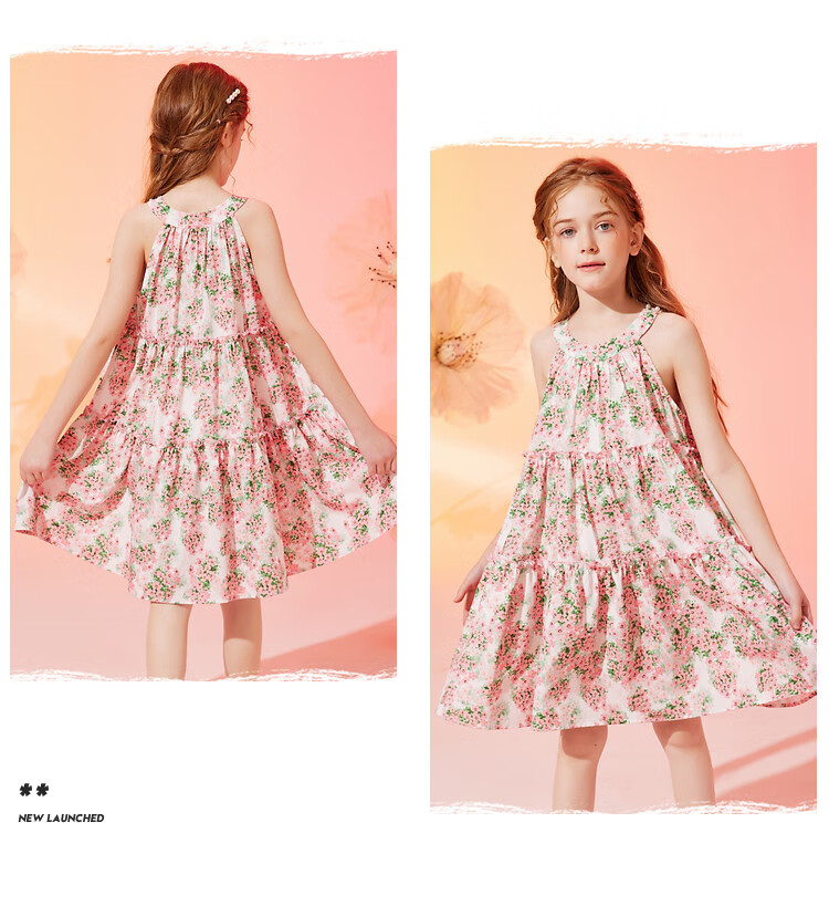ASK JUNIOR Girls' Summer Dress, All-Over Print Spaghetti Strap Dress, Vacation Children's Princess Dress 8