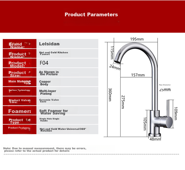Larsd Kitchen Faucet Hot And Cold Sink Tap Copper Body Sink Faucet with 80CM Pipe F04 14
