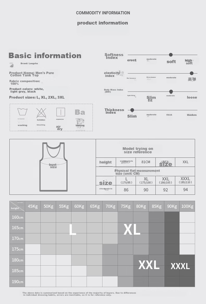LangSha Pure Cotton Tank Top for Men, Summer Lightweight Sleeveless Casual Sports Sweat-Wicking Breathable Undershirt 13