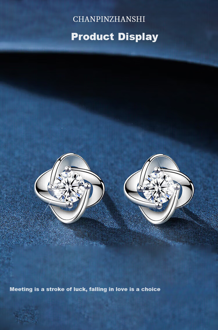 Zhenshangyin China Gold Four-Leaf Clover Stud Earrings, 999 Fine Silver, Ear Jewelry, Gift for Girlfriend on May 20th, Birthday Present, New Style for 2026, Light Luxury 2